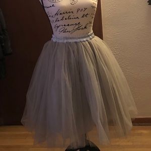 Silver Tulle Skirt With Satin Trim